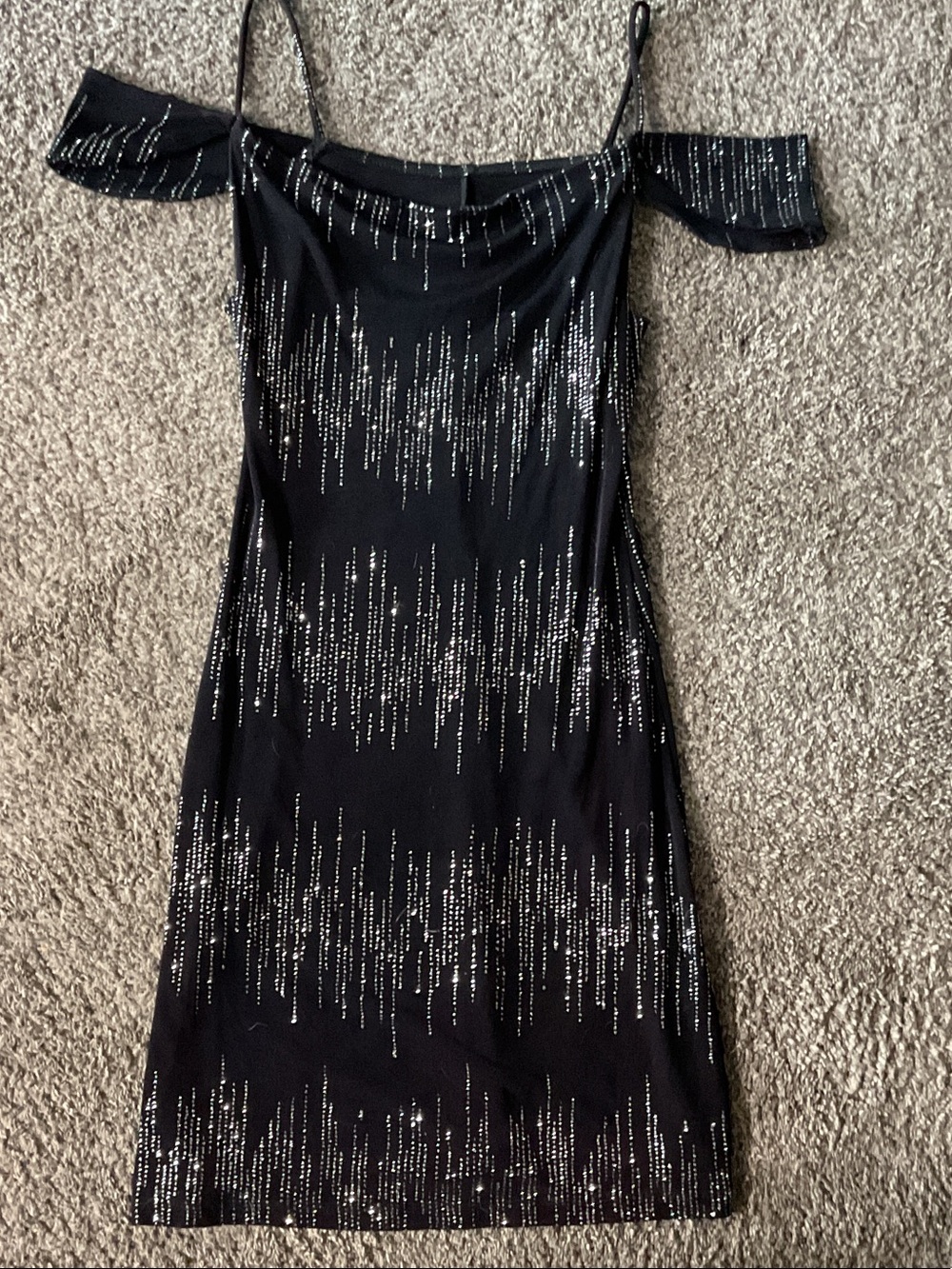 Black Off-Shoulder Sequin Mini Dress